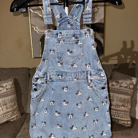 Disney Other - Disney Light Blue Denim Overall Dress with Mickey Print